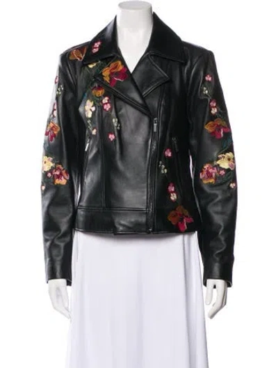 Pre-owned Neiman Marcus Leather Floral Print Biker Jacket In Multi