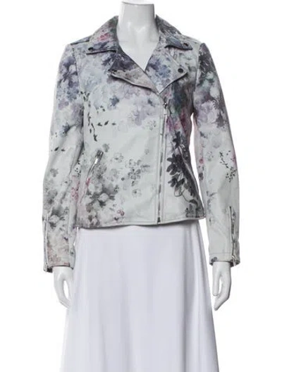 Pre-owned Neiman Marcus Leather Floral Print Biker Jacket In Multi