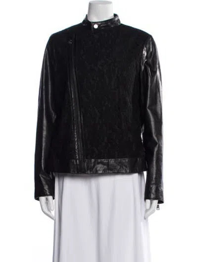 Pre-owned Neiman Marcus Leather Lace Pattern Biker Jacket In Black