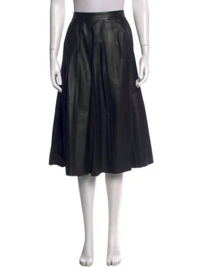 Pre-owned Neiman Marcus Leather Midi Length Skirt In Black