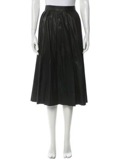 Pre-owned Neiman Marcus Leather Midi Length Skirt In Black