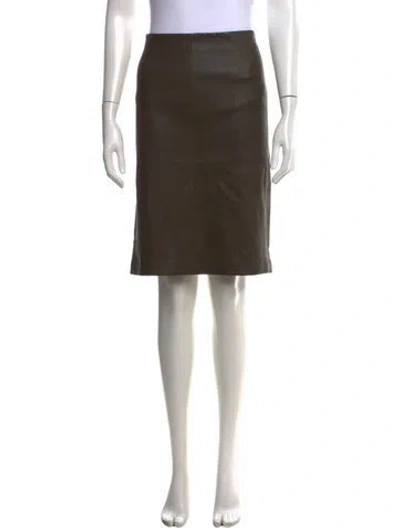 Pre-owned Neiman Marcus Leather Midi Length Skirt In Brown