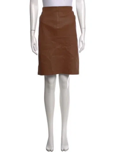 Pre-owned Neiman Marcus Leather Mini Skirt In Brown