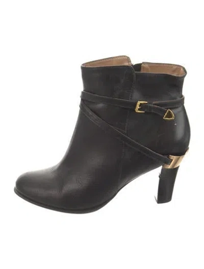 Pre-owned Neiman Marcus Leather Moto Boots In Black