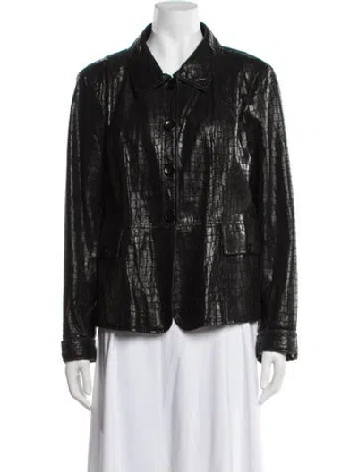 Pre-owned Neiman Marcus Leather Patterned Jacket In Black