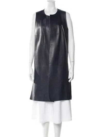 Pre-owned Neiman Marcus Leather Printed Coat In Blue