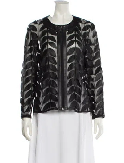 Pre-owned Neiman Marcus Leather Printed Evening Jacket In Black