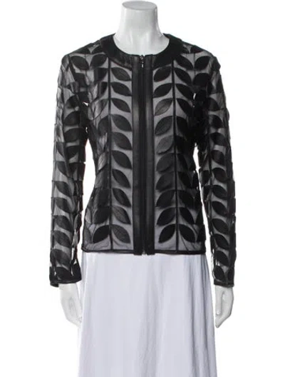 Pre-owned Neiman Marcus Leather Printed Evening Jacket W/ Tags In Black