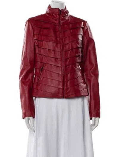 Pre-owned Neiman Marcus Leather Printed Jacket In Red