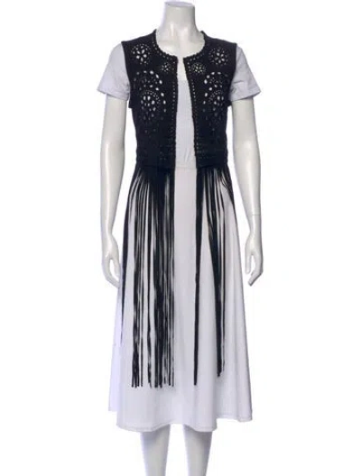 Pre-owned Neiman Marcus Leather Printed Sweater In Black