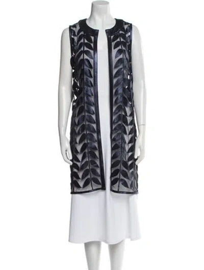 Pre-owned Neiman Marcus Leather Printed Vest W/ Tags In Blue