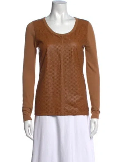 Pre-owned Neiman Marcus Leather Scoop Neck T-shirt In Brown