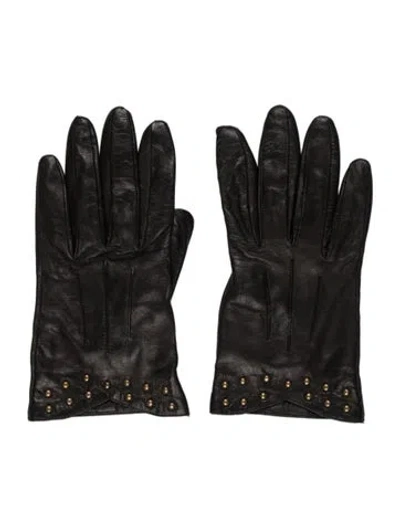 Pre-owned Neiman Marcus Leather Studded Gloves In Black