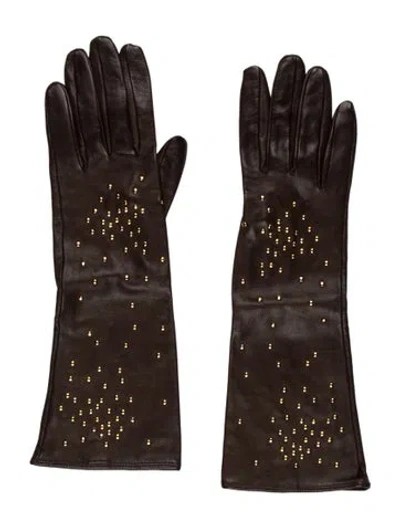 Pre-owned Neiman Marcus Leather Studded Gloves In Brown/gold