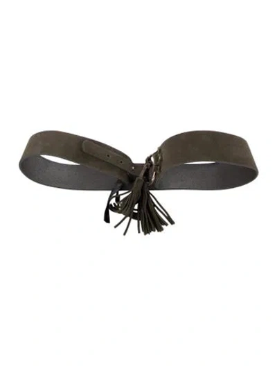 Pre-owned Neiman Marcus Leather Tassel Accents Belt In Green