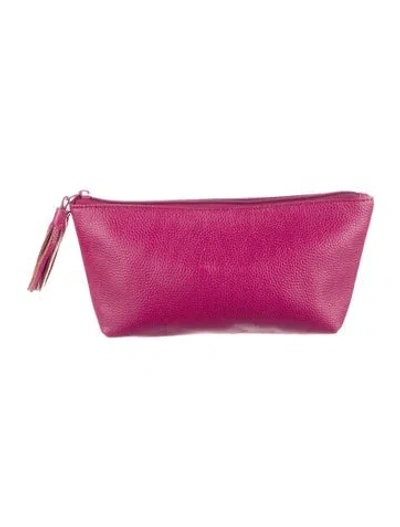 Pre-owned Neiman Marcus Leather Tassel Cosmetic Bag In Pink