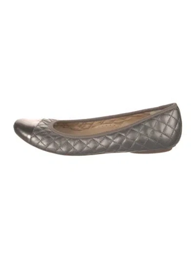 Pre-owned Neiman Marcus Leather Tweed Pattern Ballet Flats In Grey