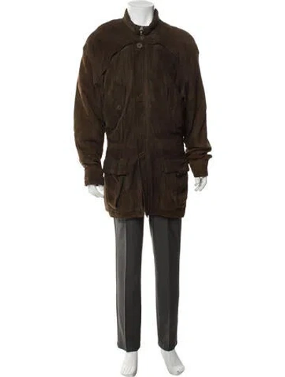 Pre-owned Neiman Marcus Leather Utility Jacket In Brown
