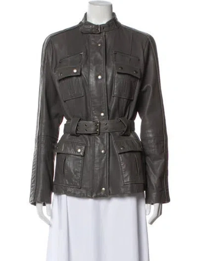 Pre-owned Neiman Marcus Leather Utility Jacket In Gray