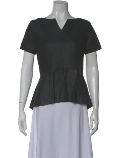 Pre-owned Neiman Marcus Leather V-neck Top In Black