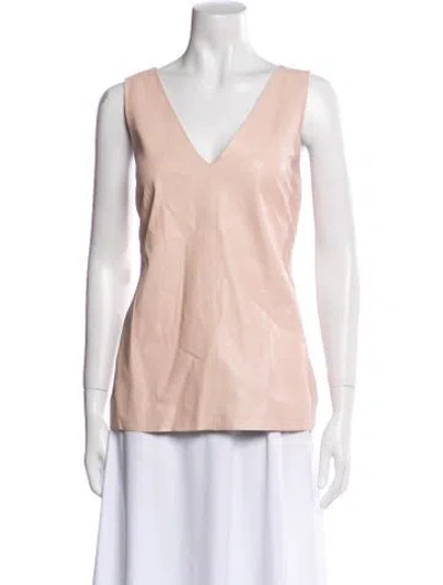 Pre-owned Neiman Marcus Leather V-neck Top In Pink