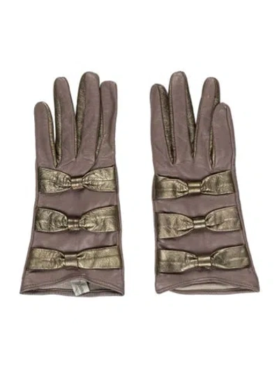 Pre-owned Neiman Marcus Leather Winter Gloves In Gold/neutrals