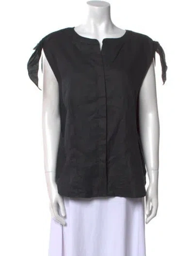 Pre-owned Neiman Marcus Linen Bateau Neckline Blouse In Black