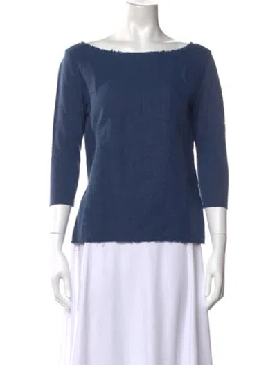Pre-owned Neiman Marcus Linen Bateau Neckline Top In Blue