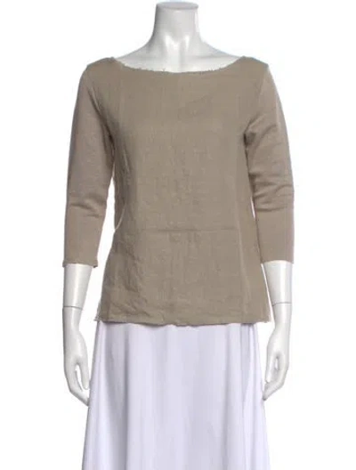 Pre-owned Neiman Marcus Linen Bateau Neckline Top In Neutral