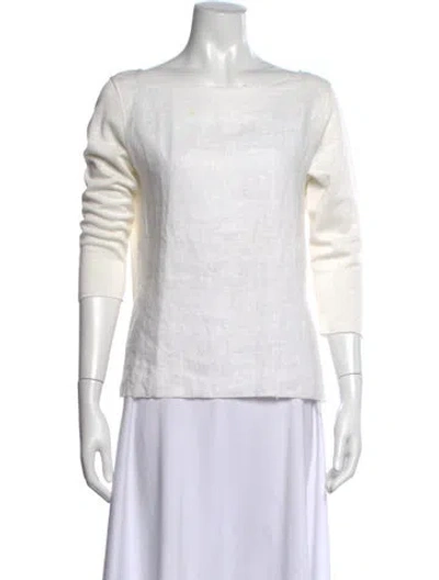 Pre-owned Neiman Marcus Linen Bateau Neckline Top In Neutral