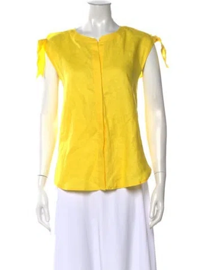 Pre-owned Neiman Marcus Linen Crew Neck Top In Yellow