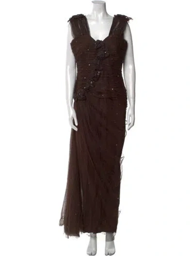 Pre-owned Neiman Marcus Linen Long Dress In Brown