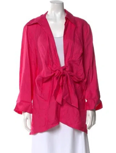 Pre-owned Neiman Marcus Linen Long Sleeve Blouse In Pink