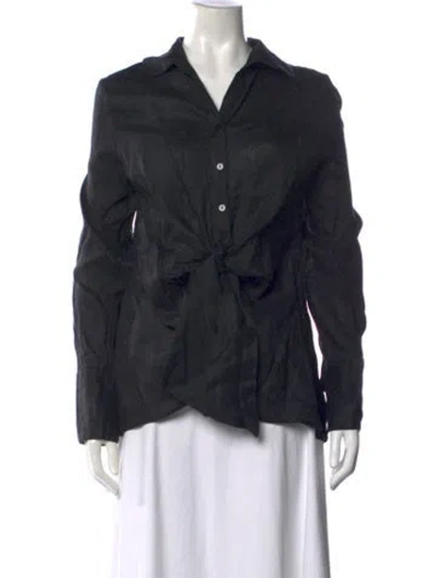 Pre-owned Neiman Marcus Linen Long Sleeve Button-up Top In Black