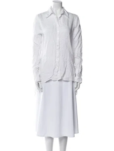Pre-owned Neiman Marcus Linen Long Sleeve Button-up Top In White
