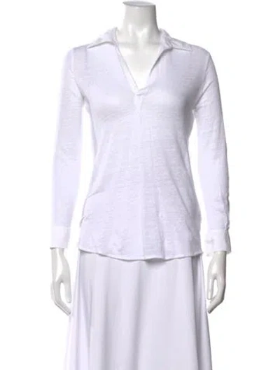 Pre-owned Neiman Marcus Linen Long Sleeve Polo In White