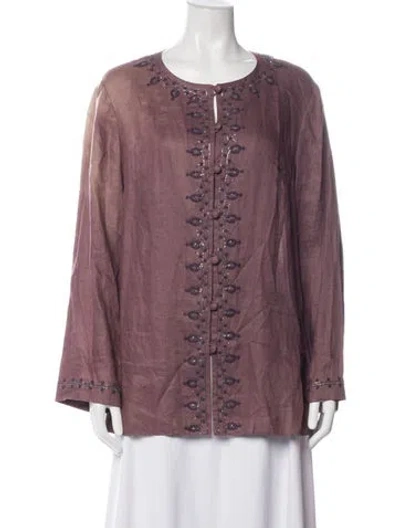 Pre-owned Neiman Marcus Linen Patterned Top In Purple