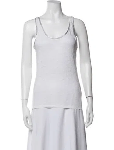 Pre-owned Neiman Marcus Linen Scoop Neck Top In White