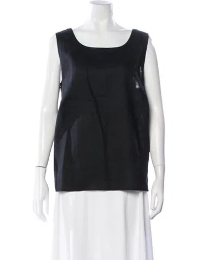 Pre-owned Neiman Marcus Linen Square Neckline Top In Black