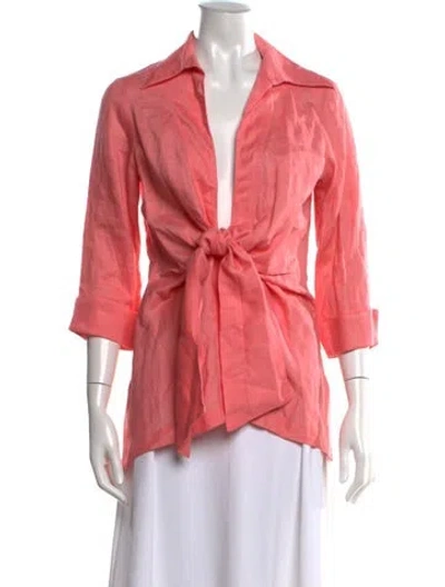 Pre-owned Neiman Marcus Linen Three-quarter Sleeve Blouse In Pink