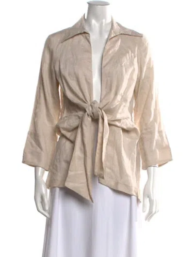 Pre-owned Neiman Marcus Linen Three-quarter Sleeve Top In Neutral
