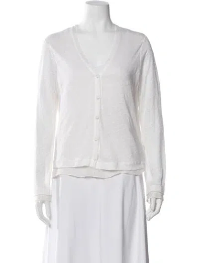 Pre-owned Neiman Marcus Linen V-neck Button-up Top In White