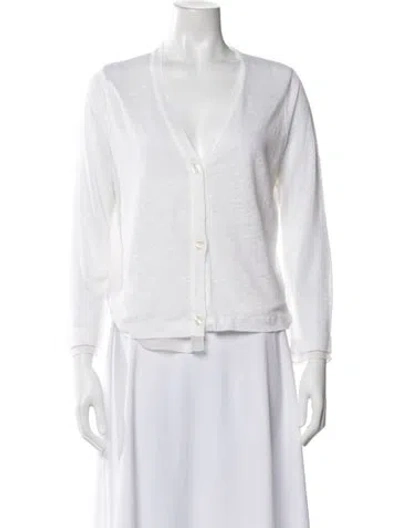 Pre-owned Neiman Marcus Linen V-neck Button-up Top In White