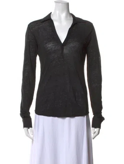 Pre-owned Neiman Marcus Linen V-neck Polo In Black