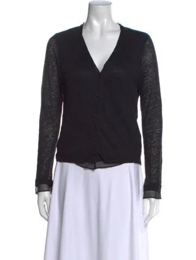 Pre-owned Neiman Marcus Linen V-neck Sweater In Black