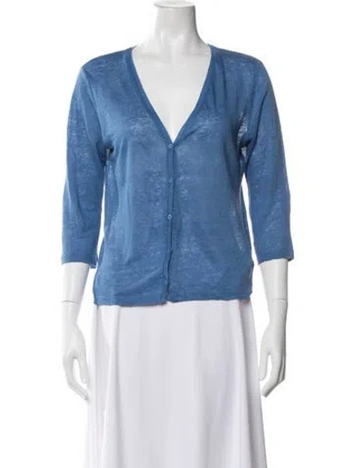 Pre-owned Neiman Marcus Linen V-neck Sweater In Blue