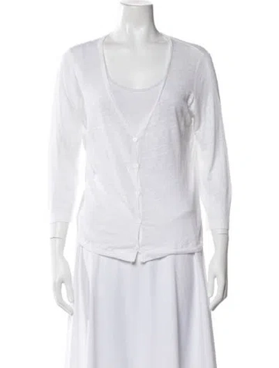 Pre-owned Neiman Marcus Linen V-neck Sweater In White
