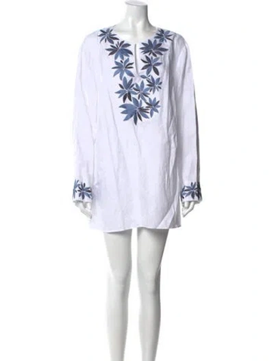 Pre-owned Neiman Marcus Linen V-neck Top In White