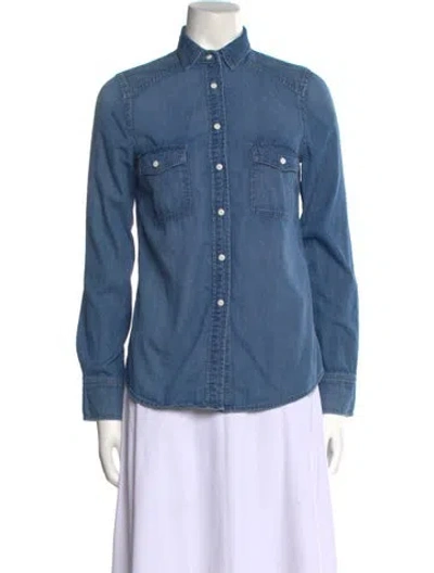 Pre-owned Neiman Marcus Long Sleeve Button-up Top In Blue