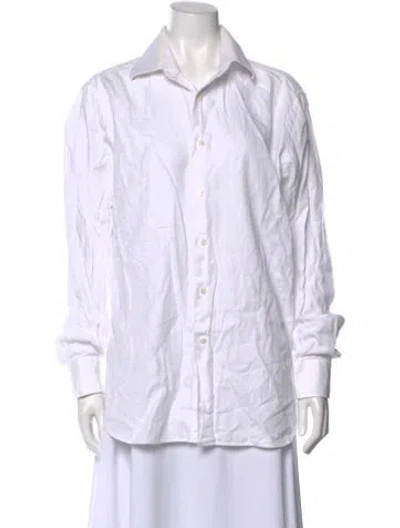 Pre-owned Neiman Marcus Long Sleeve Button-up Top In White